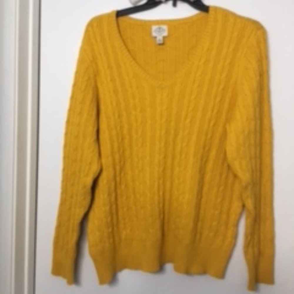 (NEW) St. John's Bay - Mustard V-Neck Long Sleeve Pullover Sweater -  Size 2X